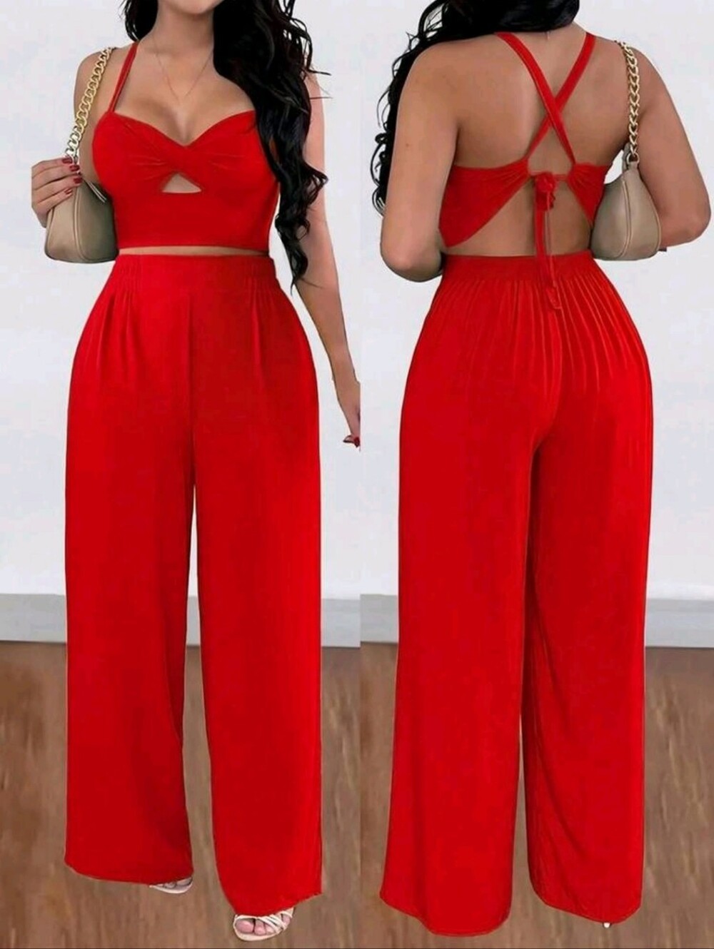 BRAND NEW ** Women's Red Two-Piece Wide-Leg Jumpsuit Set
